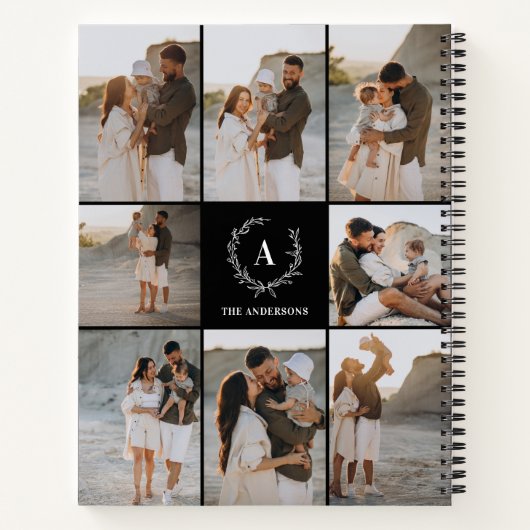 カスタムイニシャルモノグラエレガントム写真コラージュ ノートブック (裏面)