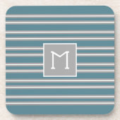 カスタムイニシャルモノグラムのターコイズグレーパターン コースター (正面)