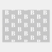 カスタムイニシャルモノグラム文字白黒グレー ラッピングペーパーシート (正面3)