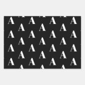 カスタムイニシャルモノグラム文字白黒グレー ラッピングペーパーシート (正面)