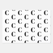 カスタムイニシャルモノグラム文字白黒グレー ラッピングペーパーシート (正面3)