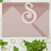 カスタムイニシャルモノグラム茶色の中性ジオメトリ キッチンタオル (折り畳み)