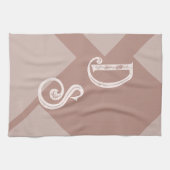 カスタムイニシャルモノグラム茶色の中性ジオメトリ キッチンタオル (横)