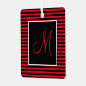 カスタムイニシャルレター赤黒ストライプの メタルオーナメント (正面左)