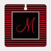 カスタムイニシャルレター赤黒ストライプの メタルオーナメント (裏面)