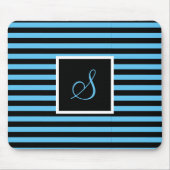 カスタムイニシャルレター青と黒ストライプの マウスパッド (正面)