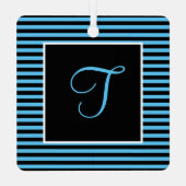 カスタムイニシャルレター青と黒ストライプの メタルオーナメント (裏面)