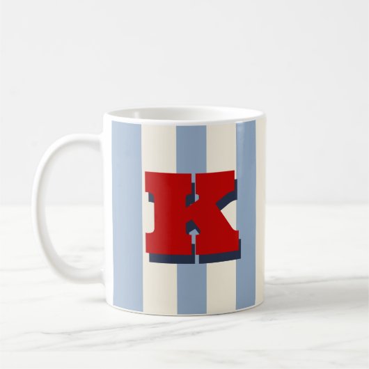 カスタムイニシャル入りストライプコーヒー コーヒーマグカップ (左)