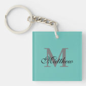 カスタムイニシャル及びネーム文字ティール(緑がかった色) キーホルダー (正面)