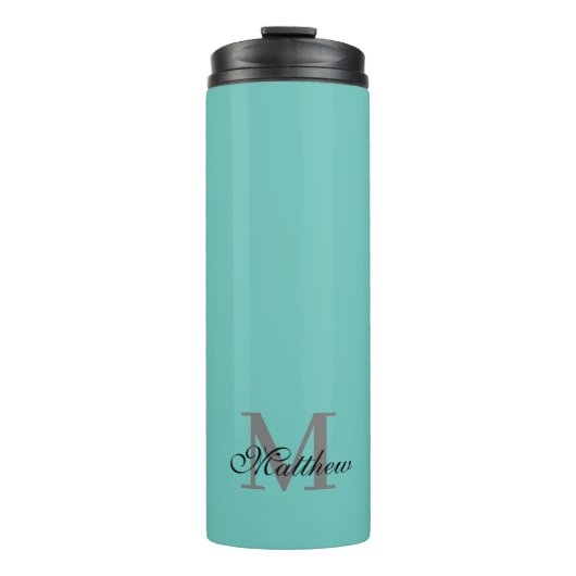 カスタムイニシャル及びネーム文字ティール（緑がかった色） タンブラー (正面)