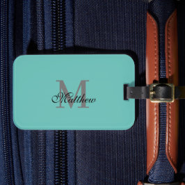 カスタムイニシャル及びネーム文字ティール（緑がかった色） ラゲッジタグ