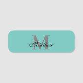 カスタムイニシャル及びネーム文字ティール(緑がかった色) 名札 (正面)