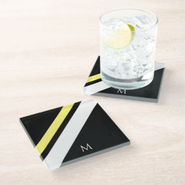 カスタムイニシャル対角線（黒） ガラスコースター