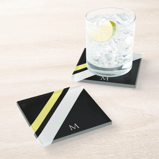 カスタムイニシャル対角線（黒） ガラスコースター (アングル)