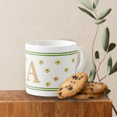 カスタムイニシャル文字 |シック金ゴールドデイジーハニカム エスプレッソカップ