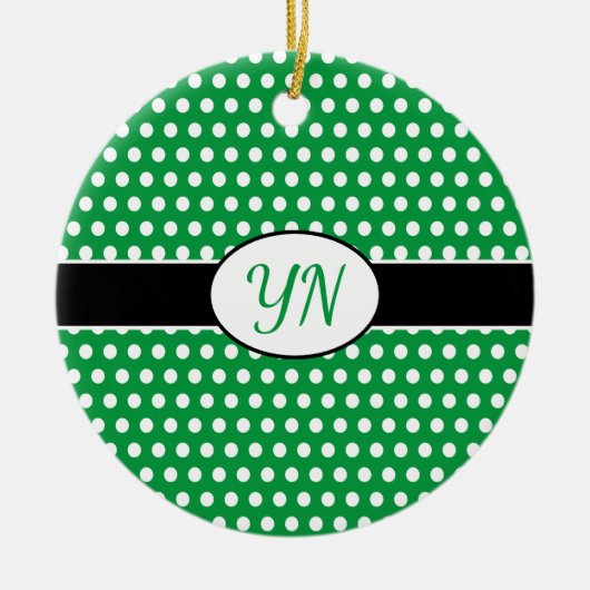 カスタムイニシャル水玉模様 セラミックオーナメント (正面)