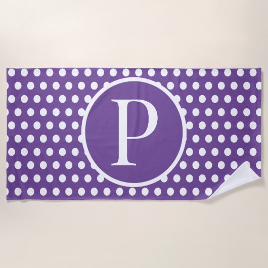 カスタムイニシャル水玉模様 ビーチタオル (正面)