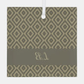 カスタムイニシャル灰色の茶色の舗装レンガのパターン ガラスオーナメント (裏面)