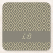 カスタムイニシャル灰色の茶色の舗装レンガのパターン スクエアペーパーコースター (正面)