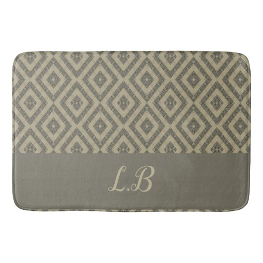 カスタムイニシャル灰色の茶色の舗装レンガのパターン バスマット (正面)