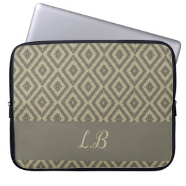 カスタムイニシャル灰色の茶色の舗装レンガのパターン ラップトップスリーブ