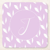 カスタムイニシャル白シルエット離れパープル スクエアペーパーコースター (正面)