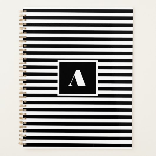 カスタムイニシャル白黒ストライプの プランナー手帳 (正面)