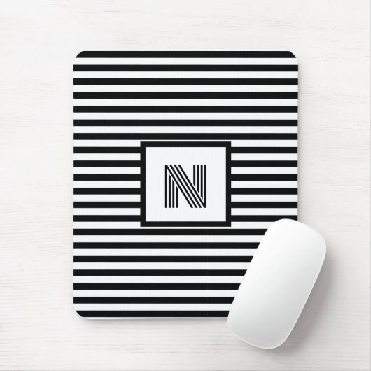 カスタムイニシャル白黒ストライプの マウスパッド (マウス)