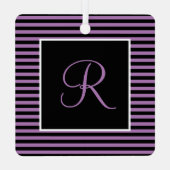 カスタムイニシャル紫と黒ストライプの メタルオーナメント (裏面)