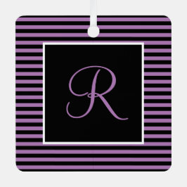 カスタムイニシャル紫と黒ストライプの メタルオーナメント