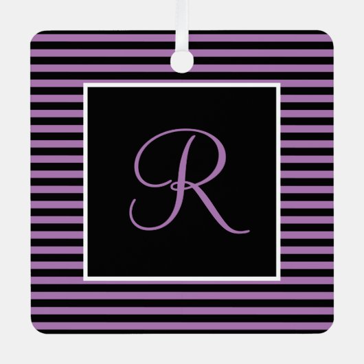 カスタムイニシャル紫と黒ストライプの メタルオーナメント (正面)