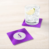 カスタムイニシャル紫マーメイドはかりで測型 スクエアペーパーコースター (インサイチュ)