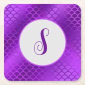 カスタムイニシャル紫マーメイドはかりで測型 スクエアペーパーコースター (正面)