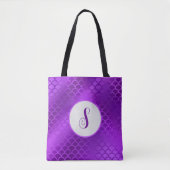 カスタムイニシャル紫マーメイドはかりで測型 トートバッグ (正面)