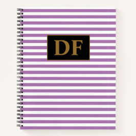 カスタムイニシャル紫/白のノートブストライプック ノートブック