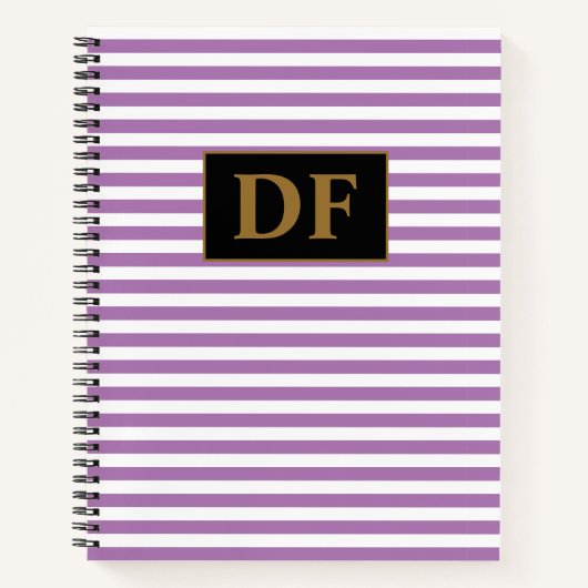 カスタムイニシャル紫/白のノートブストライプック ノートブック (正面)