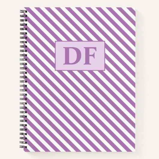 カスタムイニシャル紫/白のノートブストライプック ノートブック (正面)