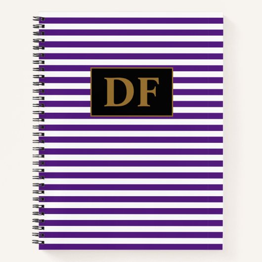 カスタムイニシャル紫/白のノートブストライプック ノートブック (正面)