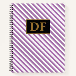 カスタムイニシャル紫/白のノートブストライプック ノートブック