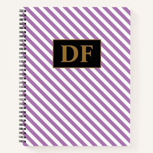 カスタムイニシャル紫/白のノートブストライプック ノートブック (正面)