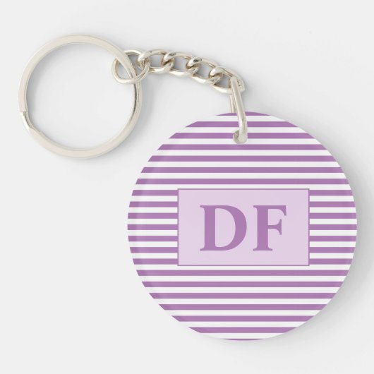 カスタムイニシャル紫/白ストライプ色 キーホルダー (正面)