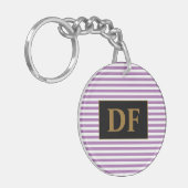 カスタムイニシャル紫/白ストライプ色 キーホルダー (正面左)