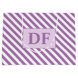 カスタムイニシャル紫/白ストライプ色 ラージペーパーバッグ