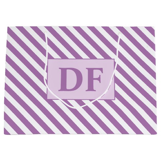 カスタムイニシャル紫/白ストライプ色 ラージペーパーバッグ (正面)