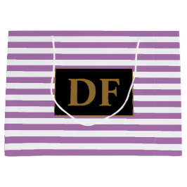 カスタムイニシャル紫/白ストライプ色 ラージペーパーバッグ