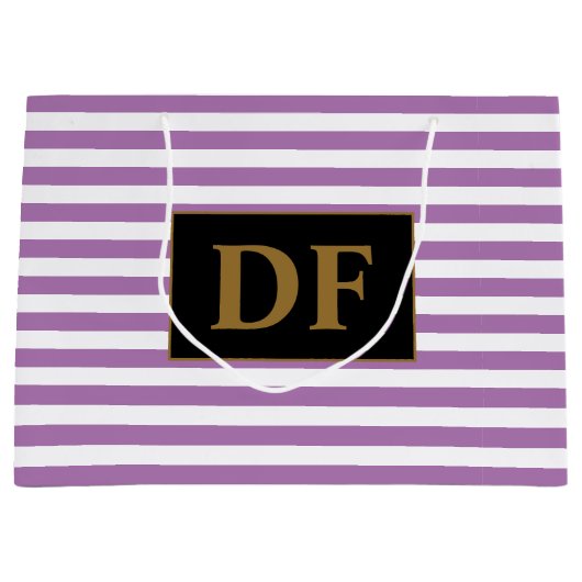 カスタムイニシャル紫/白ストライプ色 ラージペーパーバッグ (正面)