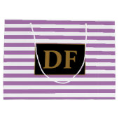 カスタムイニシャル紫/白ストライプ色 ラージペーパーバッグ (裏面)