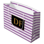 カスタムイニシャル紫/白ストライプ色 ラージペーパーバッグ (裏面アングル)