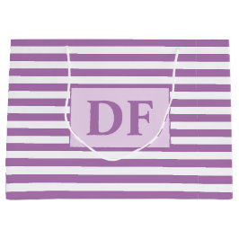 カスタムイニシャル紫/白ストライプ色 ラージペーパーバッグ