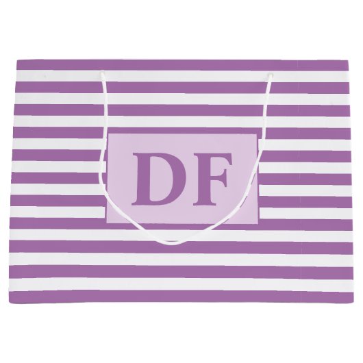 カスタムイニシャル紫/白ストライプ色 ラージペーパーバッグ (正面)